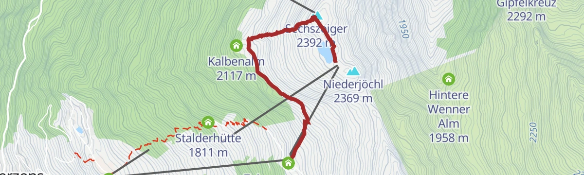Route map: Bergstation Doppelsessellift - Sechszeiger - Mittelstation